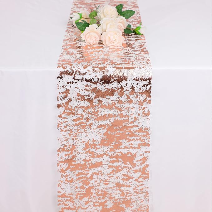 Snowkingdom Rose Gold Table Runner 11 Inch x 49 Feet Glitter Sequin Metallic - Image 2