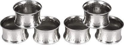 Everyday Metal Napkin Rings for Wedding Receptions, Dinners Parties, Family Gatherings, Everyday Use - Hand Made by Skilled artisans, Hammered Silver, Set of 6