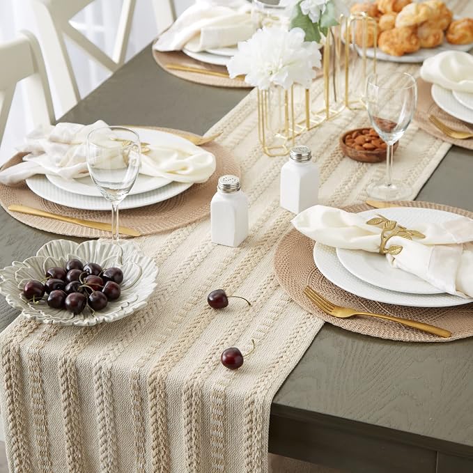 DII Farmhouse Braided Stripe Table Runner Collection, Vintage Linen - Image 5