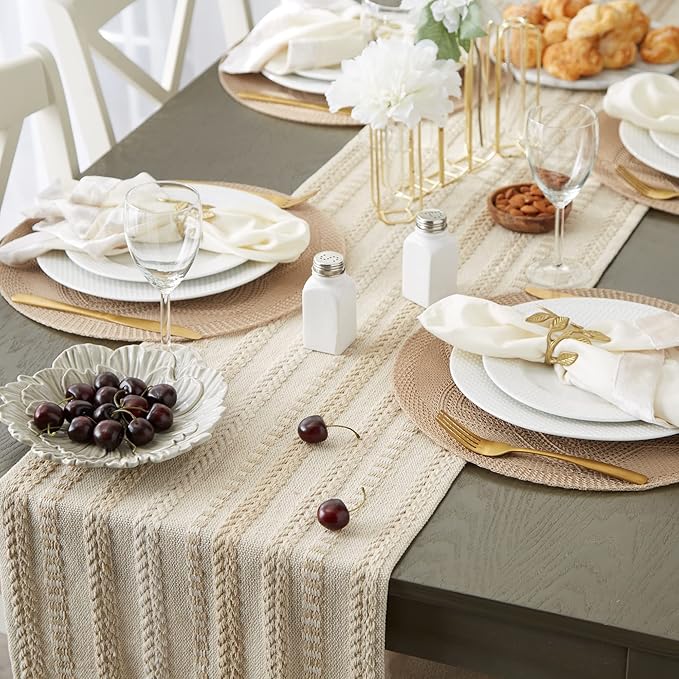 DII Farmhouse Braided Stripe Table Runner Collection, Vintage Linen - Image 5