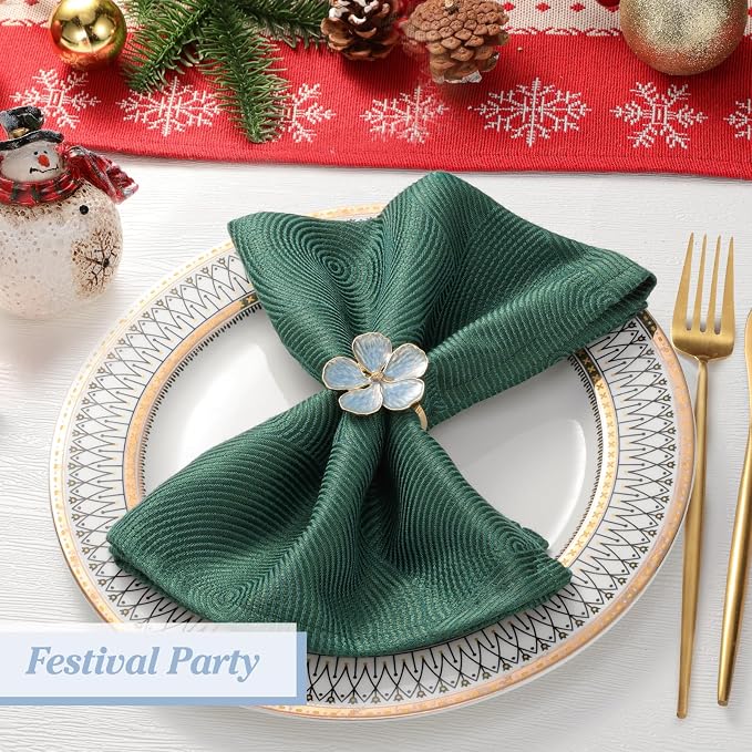Lewondr Napkin Rings 6 Pack Flower Napkin Holders Dinner Tables Rings Blue | - Image 7