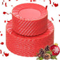 U-QE 100PCS Red Plastic Plates - Heavy Duty Red Plates Disposable for Party with Gold Rim - Include 50PCS 9inch Dinner Plates and 50PCS 6inch Dessert/Salad Plates for Party