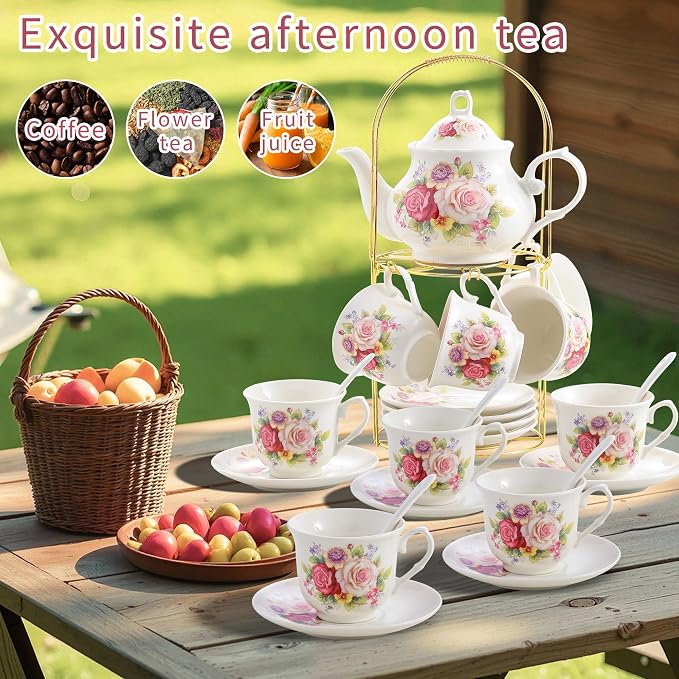 20-Pieces Porcelain Bone china Tea Sets, Tea Gift Sets - Image 5