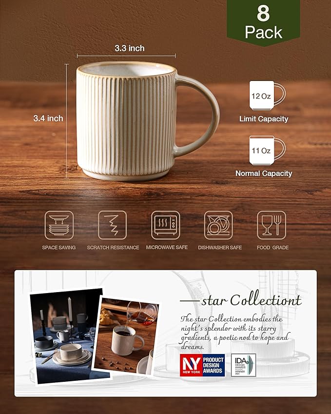 famiware Coffee Mug Set for 8, Star 12 oz Catering Mugs Cup Set - Image 3