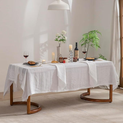EVERLY Pure Linen Hemstitch Tablecloth,100% Stonewashed French Linen tablecloths for Kitchen Dining Rectangle Tables,60x144Inch Machine Washable Christmas Thanksgiving Organic Tablecloth-White
