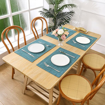 SHACOS Fabric Placemats Set of 4 Non Slip Machine Washable Heat Resistant Cloth Table Mats Soft Polyester Place Mats for Kitchen Dining Table, Dark Teal