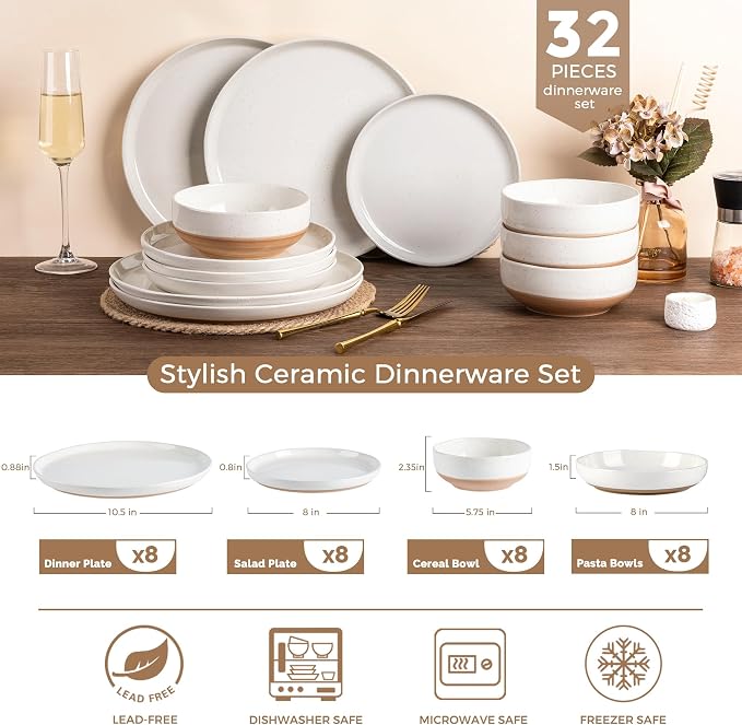 AmorArc Dinnerware Sets for 8, 32 Pieces Ceramic Plates and Bowls Set | Scratch - Image 3