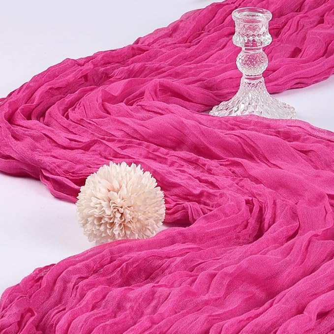 12 Pack 10Ft Hot Pink Cheesecloth Table Runner 23 x 120 Inch | Gauze Rustic - Image 3