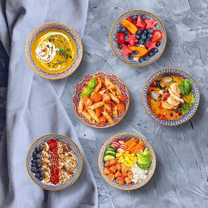Ceramic Rice Bowls 10 oz, Bohemian Style Bowl Gift Set - Image 7