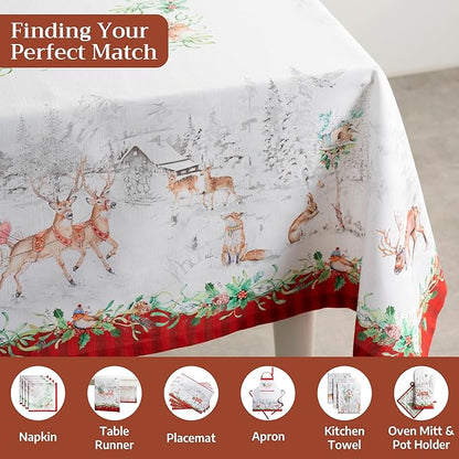 Maison d' Hermine Table Cloth Rectangle Table 100% Cotton 70 x 120 Inches Fall Tablecloth Reusable Everyday Use for Thanksgiving Christmas Decorations Dining Farmhouse Party (Christmas Tradition)