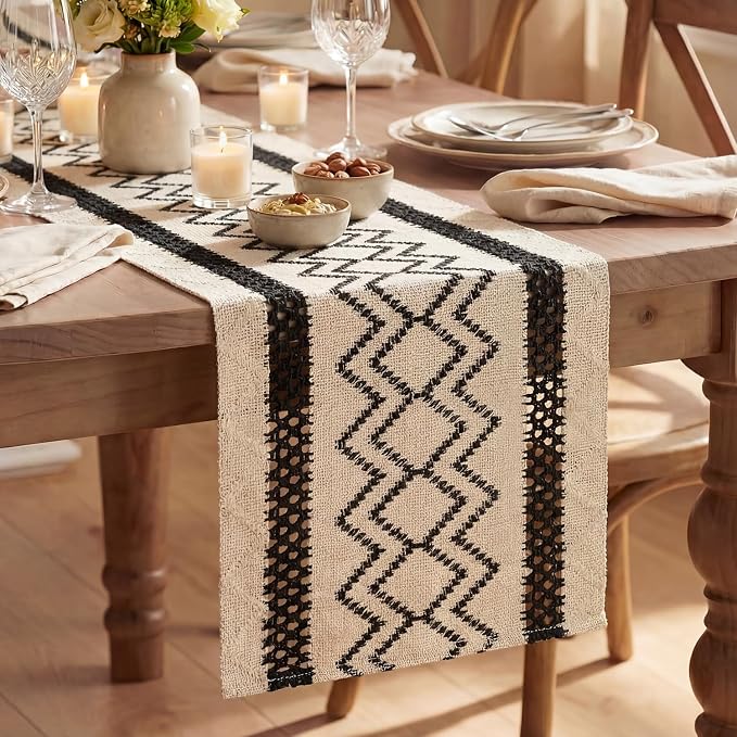 Artoid Mode Black Stripe Diamond Woven Table Runner 12x120 Inch | Holiday by ArtoidMode