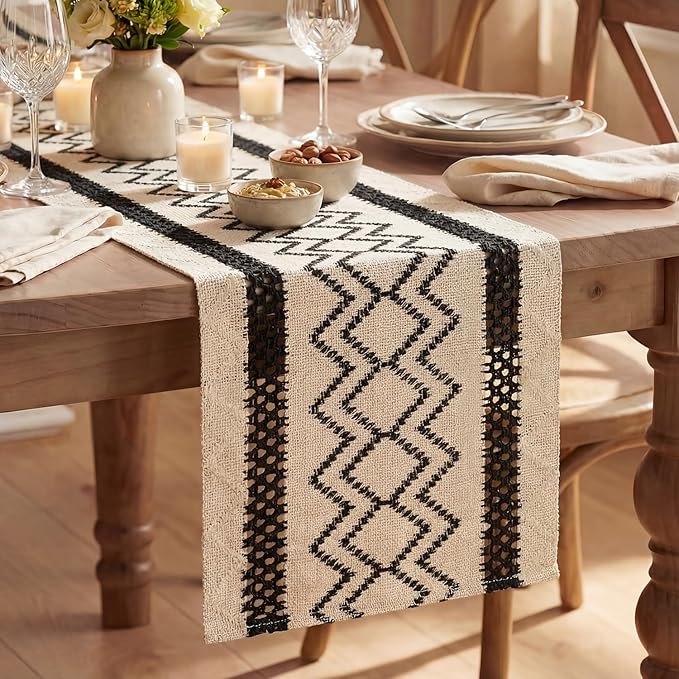 Artoid Mode Black Stripe Diamond Woven Table Runner 12x108 Inch | Holiday by ArtoidMode