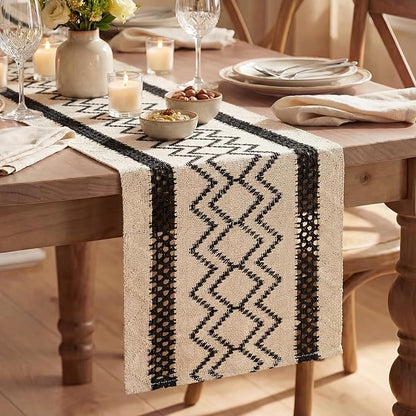 Artoid Mode Black Stripe Diamond Woven Table Runner 12x108 Inch | Holiday by ArtoidMode