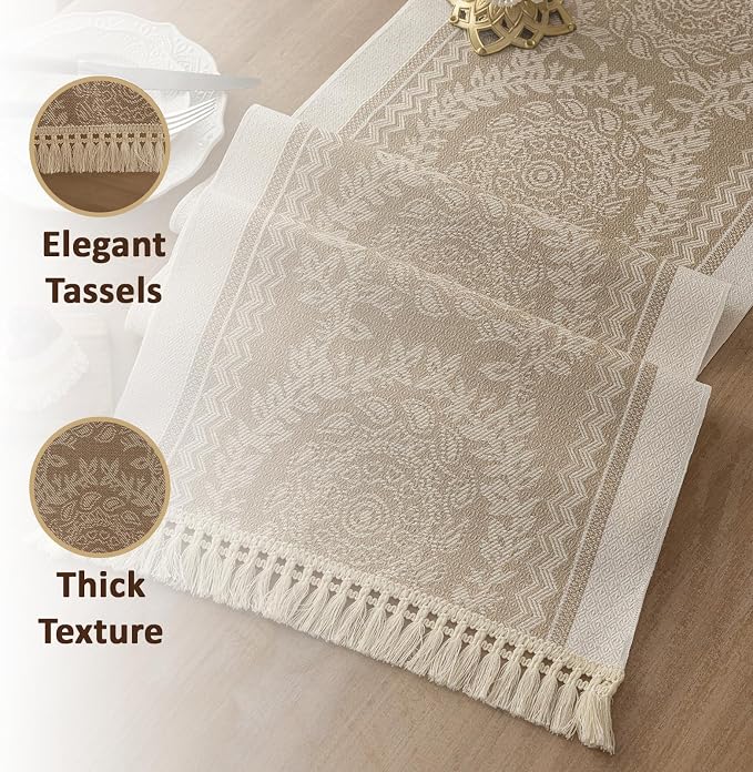 Farmhouse Boho Rustic Neutral Table Runner Decor - Image 4