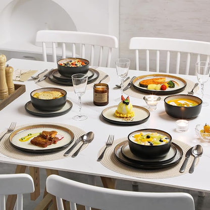 vancasso Plates and Bowls Sets, 24 Pieces Stoneware Dinnerware Sets - Image 7