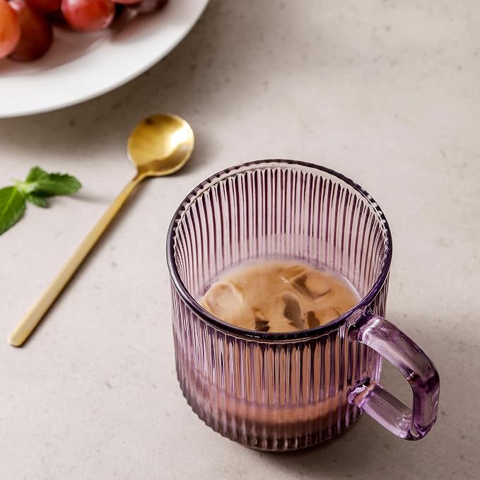 Lysenn Purple Glass Mug with Lid, Premium Glass Coffee Mug, 12 oz Tea Cup | - Image 2