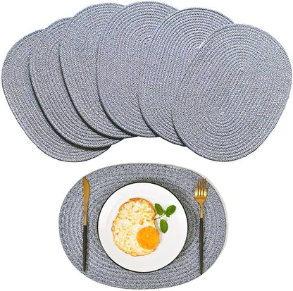 6 Pack Oval Woven Placemats, 12x16 inches Mix Rainbow Oval Plate Charger Cotton Heat Resistant Non-Slip Weave Place Mats Farmhouse Straw Braided Rattan Tablemats Wicker Placemats for Dining