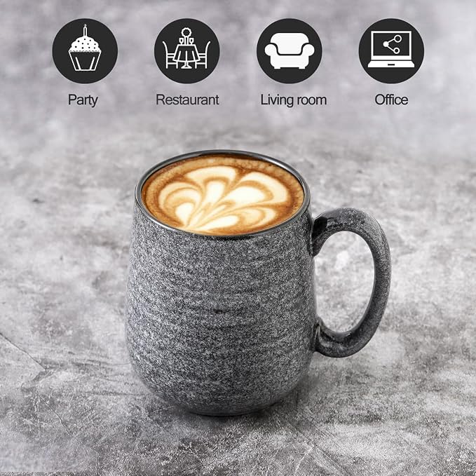 Hasense Dark Grey Coffee Mugs Set of 4, 12oz Ceramic Coffee Cups, Latte Mug - Image 6