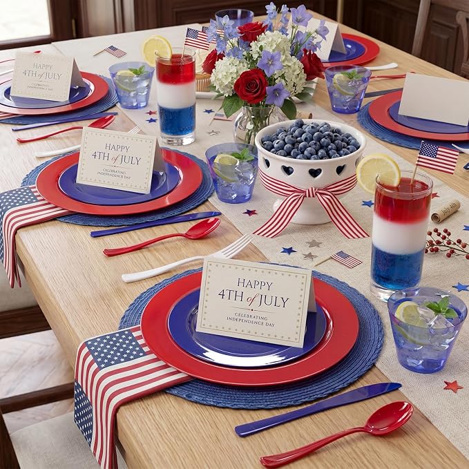 KIRE 150PCS 4th of July Plates & Red White Blue Disposable Plastic Silverware - Image 11