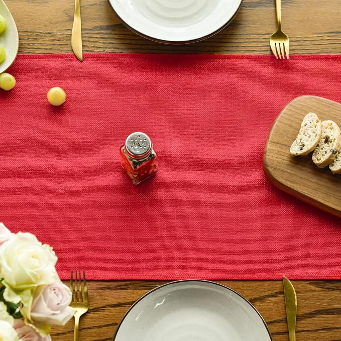 Artoid Mode Red Tassel Table Runner, Christmas New Year Linen Blend Rustic - Image 2