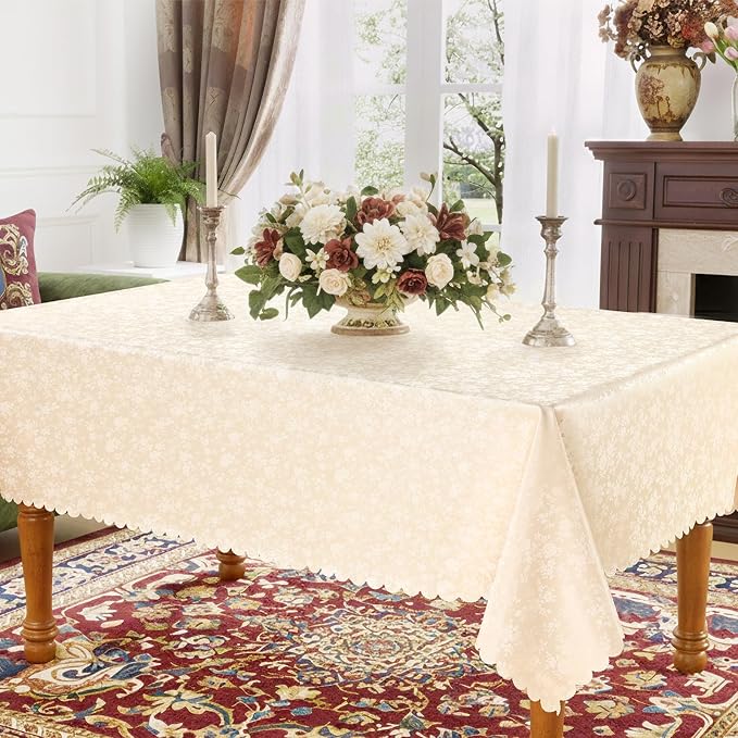 Smiry Rectangle Table Cloth, Waterproof Heavy Duty Vinyl Tablecloths, Wipeable Washable Table Cover for Kitchen and Dining Room (Beige, 60" X 140")