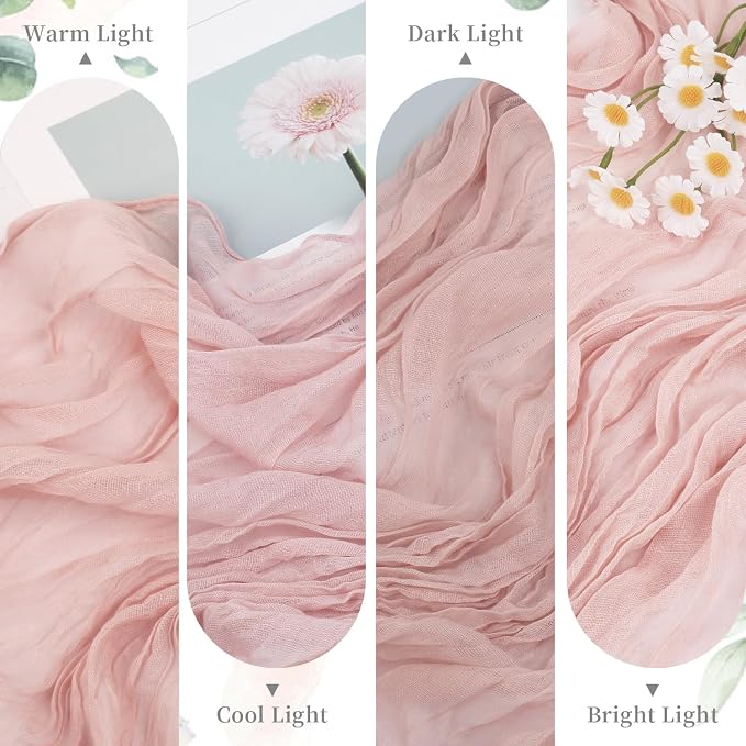 6 Pack Dusty Pink Cheesecloth Table Runner 35x120 Inch Semi Sheer Boho Gauze - Image 4