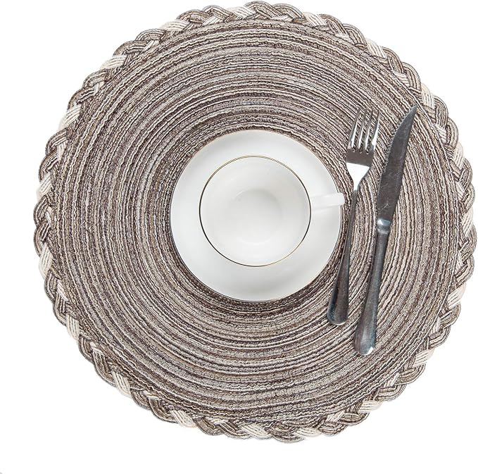 SHACOS Round Placemats Set of 4 Braided Glitter Round Table Placemats 15 inch - Image 7