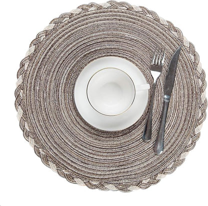 SHACOS Round Placemats Set of 4 Braided Glitter Round Table Placemats 15 inch - Image 7