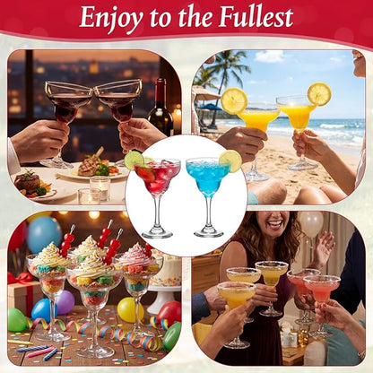 Maxdot 12 Set 12 oz Large Margarita Glasses with Metal Cocktail Picks Crystal Stemmed Martini Cocktail Glass Bulk Clear Daiquiri Margarita Cups for Home Parties Wedding Pina Coladas Frozen Drinks