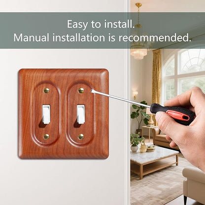 Double Toggle Light Switch Cover Plate in Cherry Wood Elegant Wooden Light Switch Cover Plate for 2 Toggle Light Switch Double Rocker Design