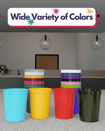 PartyPrints 10 Pack 16 oz Yellow Reusable Blank Plastic Cups, Stadium Cups Bulk - Image 5