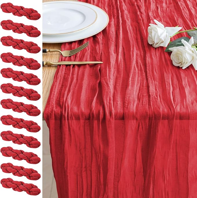 Cheesecloth Table Runner 10FT 12Pcs Red Boho Gauze Sheer Runners | Cheese Cloth by Xiomot