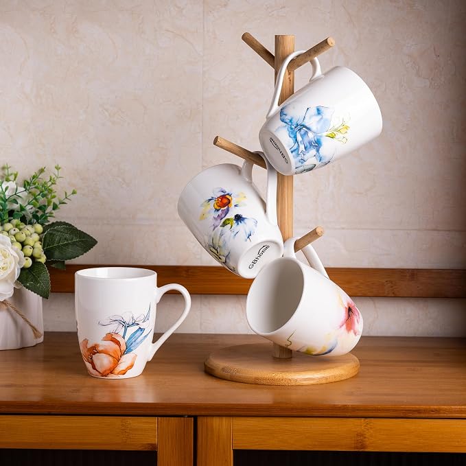 GBhome Floral Coffee Mugs Set of 6, 12 oz Ceramic Coffee Cups Set | Classic - Image 7