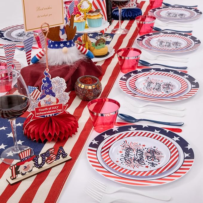 LIYH 180 Pcs 4th of July Plastic Plates Red White Blue, Plastic Silverware - Image 5