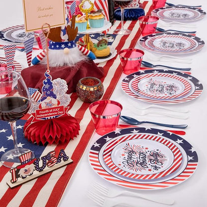 LIYH 180 Pcs 4th of July Plastic Plates Red White Blue, Plastic Silverware - Image 5