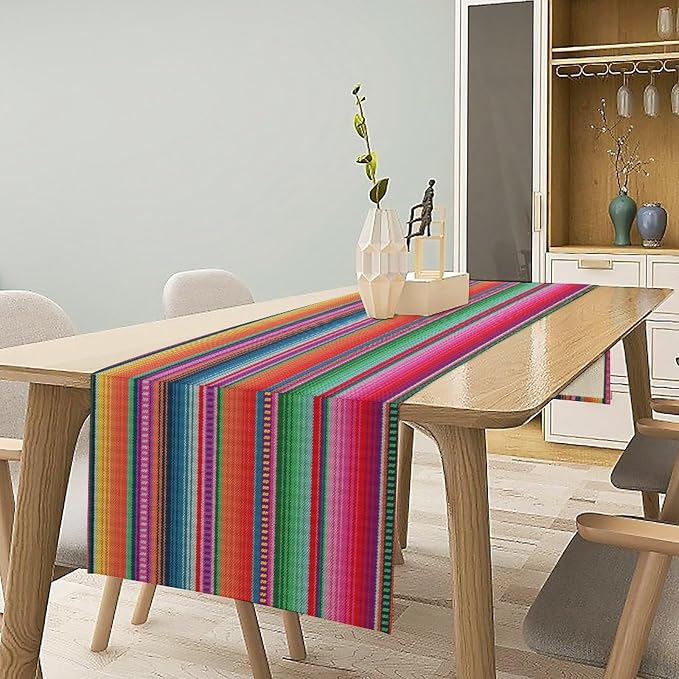 YCness Mexican Striped Table Runner Mexican Poncho Pattern Traditional National - Image 4