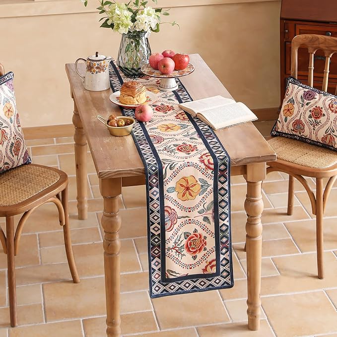 bilin gaier Designer Linen Extra Long Table Runner, Colorful Floral Pattern - Image 4