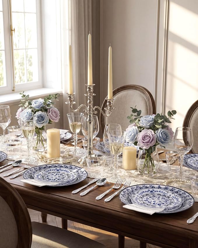 Blue Plastic Plates, Floral Disposable Plates, 10.25" dinner & 7.5" dessert - Image 4