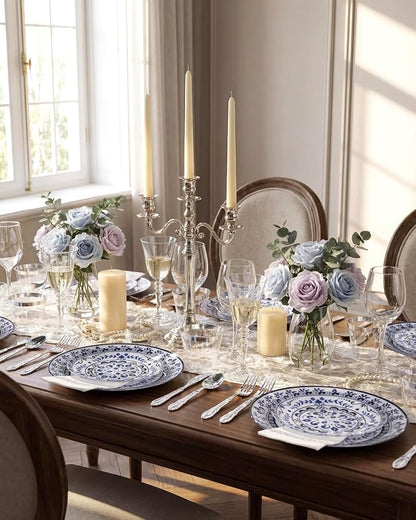 Blue Plastic Plates, Floral Disposable Plates, 10.25" dinner & 7.5" dessert - Image 4