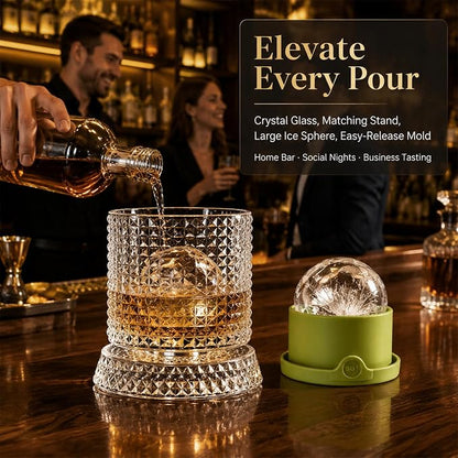 Spinning Whiskey Glass with Large Ice Ball Mold, 360° Rotating Crystal Rocks - Image 8