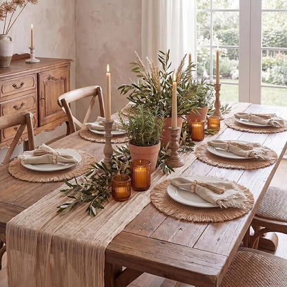 Frienda Set of 6 Boho Table Placemats Round Woven Place Mats Matching Linen - Image 4