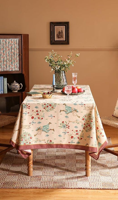 patdrea Designer Beige Rectangle Small Tablecloth,Vintage Italian Durable Linen Trees Pattern Table Cloth,Decor Table Cover Cloth for Kitchen Dining,Christmas,Thanksgiving,55"x71"-Tatiana a