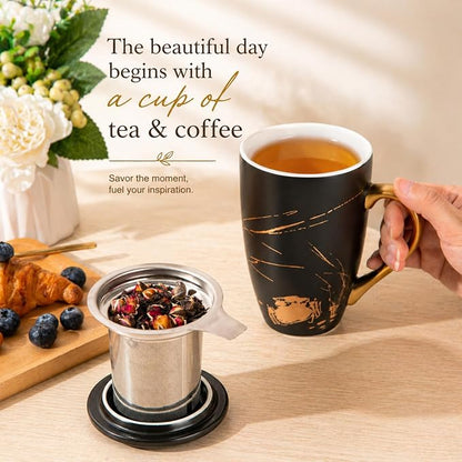 AmorArc Tea Cup With Infuser and Lid, 18oz Loose Leaf Tea Mug With Steeper | - Image 4