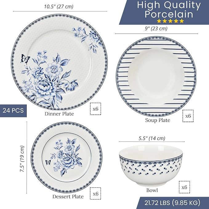 24-Piece Bone China Dinnerware Set in Gift Box, Service - Image 6