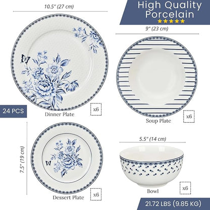 24-Piece Bone China Dinnerware Set in Gift Box, Service - Image 6
