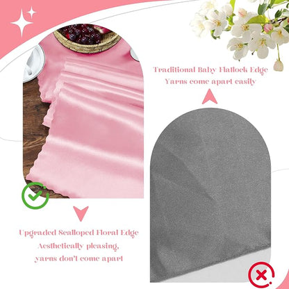 VACVELT Blush Pink Satin Table Runners, 12x72 Inch, 12 Pack, Scalloped Edge | - Image 7