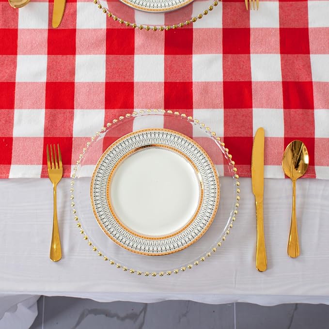 ShinyBeauty Red & White Buffalo Plaid Runners 120 inches Long Classic Farmhouse - Image 2