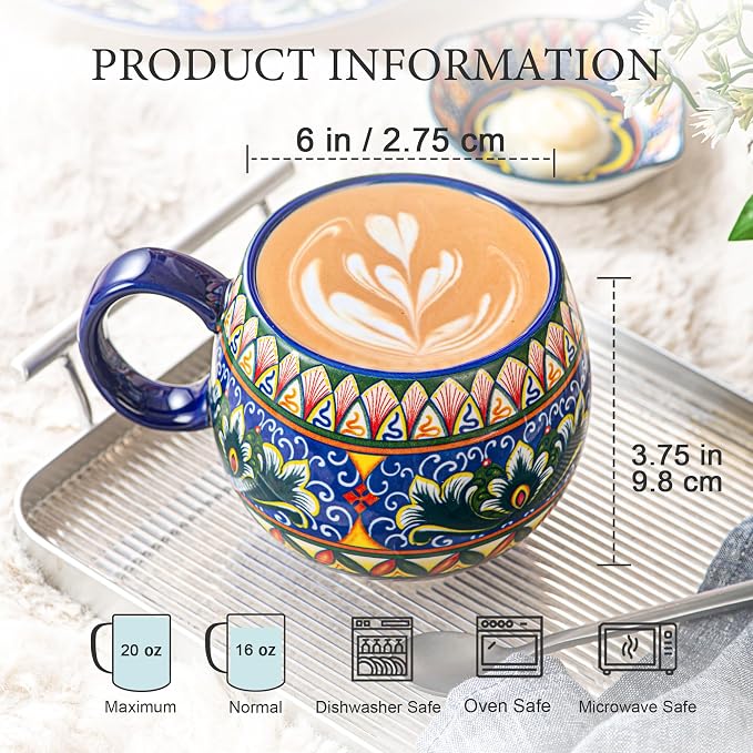 Henten Home Ceramic Coffee Mug Set of 6, 20 oz Colorful Coffee Cup - Image 2