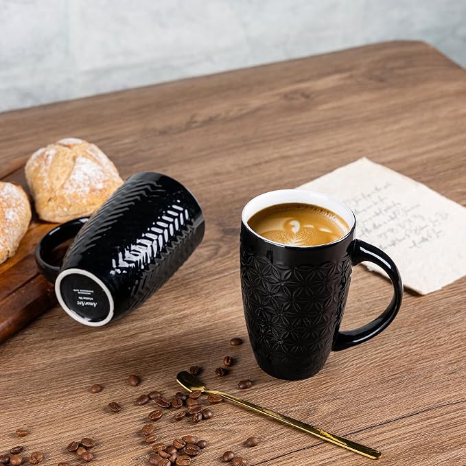 AmorArc 20 oz Large Coffee Mugs Set of 6, Embossed Ceramic Coffee Mugs - Image 5