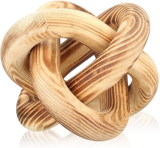 3 Link Wood Knot Decor Rustic Home Décor Accents Hand Carved Coffee Table Decoration, Boho Chain Link Decoration, Modern Shelf, Rustic Objects for Home Living Room Bedroom(Burnt)